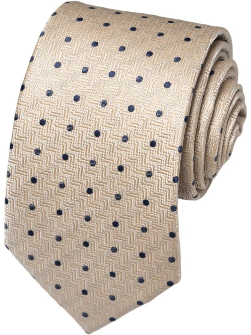 Men Beige 100% Microfiber Polka Dot Textured Formal Classic Necktie For Business